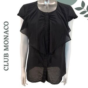 Club Monaco Black Semi Sheer Ruffle Front Silk Blend Cotton Blouse – Size Medium